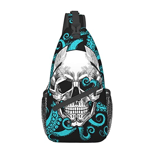 Yrebyou Octopus and Skull Sling Bag Women Crossbody Chest Backpack Hiking Daypack Men Travel Casual Rideing Outdoor Beach