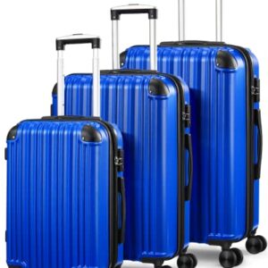 SunnyTour Expandable Luggage Sets with Double Spinner Wheels, 3 Piece Hard Suitcase Set for Short Trips and Long Travel, Blue