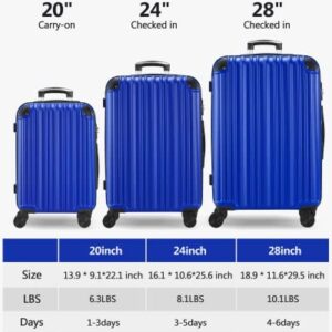 SunnyTour Expandable Luggage Sets with Double Spinner Wheels, 3 Piece Hard Suitcase Set for Short Trips and Long Travel, Blue