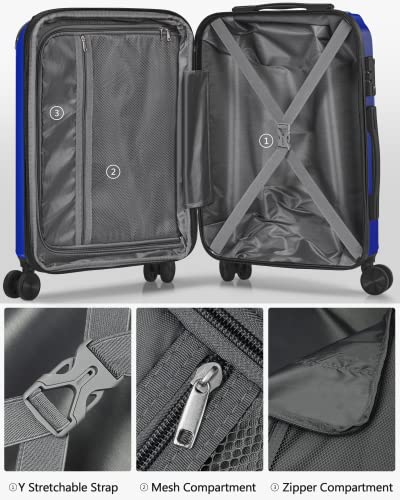 SunnyTour Expandable Luggage Sets with Double Spinner Wheels, 3 Piece Hard Suitcase Set for Short Trips and Long Travel, Blue