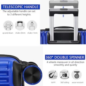 SunnyTour Expandable Luggage Sets with Double Spinner Wheels, 3 Piece Hard Suitcase Set for Short Trips and Long Travel, Blue