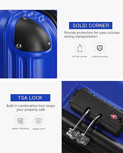 SunnyTour Expandable Luggage Sets with Double Spinner Wheels, 3 Piece Hard Suitcase Set for Short Trips and Long Travel, Blue