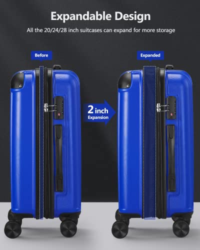 SunnyTour Expandable Luggage Sets with Double Spinner Wheels, 3 Piece Hard Suitcase Set for Short Trips and Long Travel, Blue