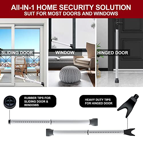 AceMining Upgraded Door Security Bar & Sliding Patio Door Security Bar, Heavy Duty Security Door Stoppers Adjustable Door Jammer Security Bar for Home, Apartment, Travel (1 Pack,White)