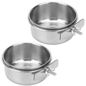 2pcs vvniaa stainless steel bird bowls with clamp, durable water bowl, feeding cups, chinchilla food bowl, bird dishes for cage, bird cage feeders and waterers