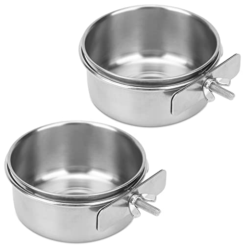 2pcs VVNIAA Stainless Steel Bird Bowls with Clamp, Durable Water Bowl, Feeding Cups, Chinchilla Food Bowl, Bird Dishes for Cage, Bird Cage Feeders and Waterers