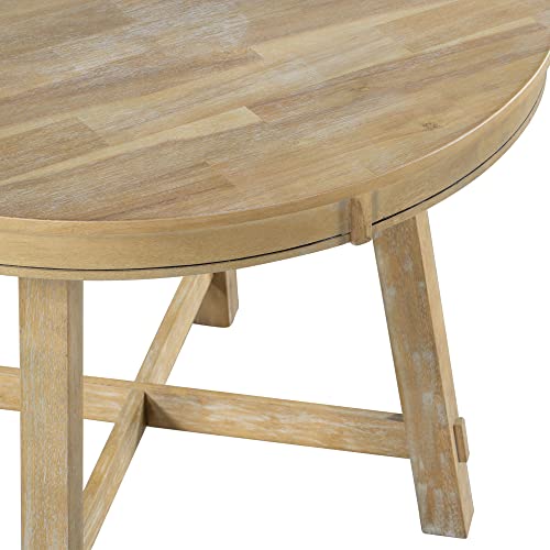 P PURLOVE Round Kitchen Table, Round Extendable Dining Table with 16" Leaf,Wood Dining Table Round,Natural Wood Wash Dinner Table