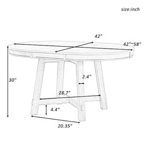 P PURLOVE Round Kitchen Table, Round Extendable Dining Table with 16" Leaf,Wood Dining Table Round,Natural Wood Wash Dinner Table