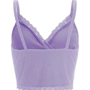 MakeMeChic Women's Y2K Lace Trim V Neck Sleeveless Cami Crop Top Camisole Lilac Purple XS