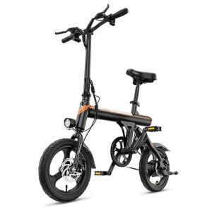 jasion eb3 electric bike for adults 21mph folding adults electric bicycles, 350w brushless motor, 36v 7.5ah battery, center suspension, 3 levels assist, 14" foldable ebike for adults and teens
