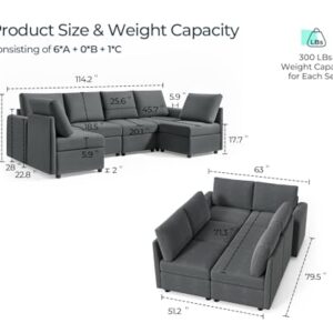 LINSY HOME Modular Sofa, Sectional Couch U Shaped Sofa Couch with Storage, Memory Foam, 6 Seat Modular Sectionals Sofa Couch with Chaise for Living Room, Dark Grey