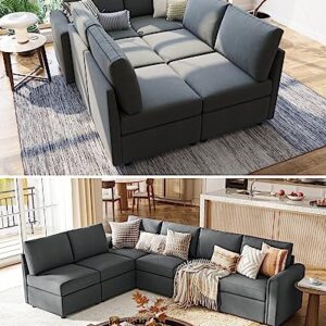 LINSY HOME Modular Sofa, Sectional Couch U Shaped Sofa Couch with Storage, Memory Foam, 6 Seat Modular Sectionals Sofa Couch with Chaise for Living Room, Dark Grey