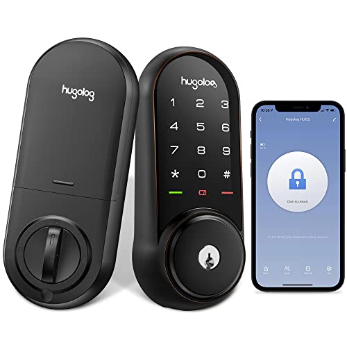 Hugolog Smart Lock,Keyless Entry Door Lock,Keypad Smart Door Lock,Smart Deadbolt Lock,Electronic Door Lock with Keyless Deadbolt,Bluetooth Digital Door Lock for Home,Airbnb,Garage