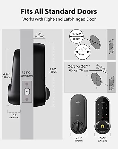 Hugolog Smart Lock,Keyless Entry Door Lock,Keypad Smart Door Lock,Smart Deadbolt Lock,Electronic Door Lock with Keyless Deadbolt,Bluetooth Digital Door Lock for Home,Airbnb,Garage