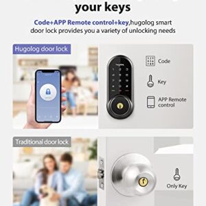 Hugolog Smart Lock,Keyless Entry Door Lock,Keypad Smart Door Lock,Smart Deadbolt Lock,Electronic Door Lock with Keyless Deadbolt,Bluetooth Digital Door Lock for Home,Airbnb,Garage