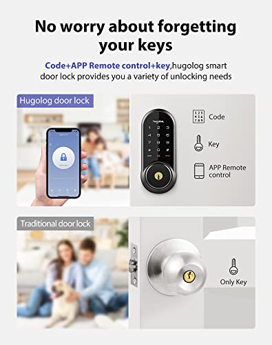 Hugolog Smart Lock,Keyless Entry Door Lock,Keypad Smart Door Lock,Smart Deadbolt Lock,Electronic Door Lock with Keyless Deadbolt,Bluetooth Digital Door Lock for Home,Airbnb,Garage