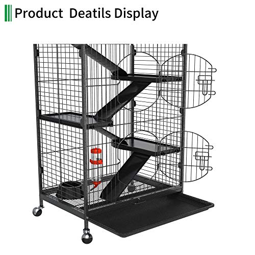 YITAHOME 52-inch Metal Ferret Chinchilla Rat Cage Small Animal Cage with Rolling Stand Indoor Outdoor for Squirrel/Guinea Pig/Bunny/Cat/Rabbit, Black (MAYIH0010153MA)