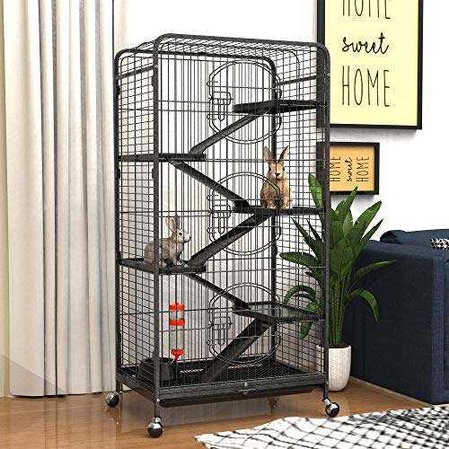 YITAHOME 52-inch Metal Ferret Chinchilla Rat Cage Small Animal Cage with Rolling Stand Indoor Outdoor for Squirrel/Guinea Pig/Bunny/Cat/Rabbit, Black (MAYIH0010153MA)