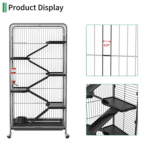 YITAHOME 52-inch Metal Ferret Chinchilla Rat Cage Small Animal Cage with Rolling Stand Indoor Outdoor for Squirrel/Guinea Pig/Bunny/Cat/Rabbit, Black (MAYIH0010153MA)