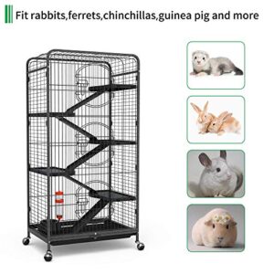 YITAHOME 52-inch Metal Ferret Chinchilla Rat Cage Small Animal Cage with Rolling Stand Indoor Outdoor for Squirrel/Guinea Pig/Bunny/Cat/Rabbit, Black (MAYIH0010153MA)