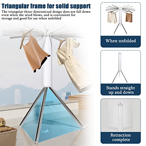 ZIAERKOR Tripod Clothes Drying Rack Folding Indoor Portable, Laundry Drying Rack Clothing Collapsible no Assemble, Pasta Coat Rack Stand Foldable Outdoor 16 Drying Rod Capacity 50kg/110lb