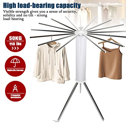 ZIAERKOR Tripod Clothes Drying Rack Folding Indoor Portable, Laundry Drying Rack Clothing Collapsible no Assemble, Pasta Coat Rack Stand Foldable Outdoor 16 Drying Rod Capacity 50kg/110lb
