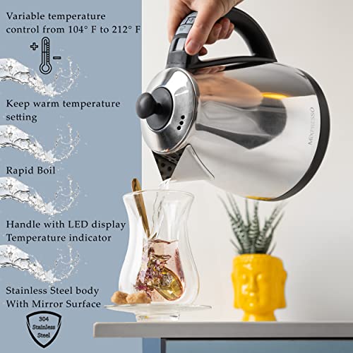 Mixpresso Electric Kettle Temperature Control, Hot Water Kettle Electric, Cordless 1 Liter Capacity, Keep Warm & LED Indicator, Auto-Shutoff, Boil-Dry Protection, Stainless Steel Electric Kettle