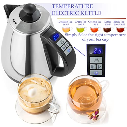 Mixpresso Electric Kettle Temperature Control, Hot Water Kettle Electric, Cordless 1 Liter Capacity, Keep Warm & LED Indicator, Auto-Shutoff, Boil-Dry Protection, Stainless Steel Electric Kettle