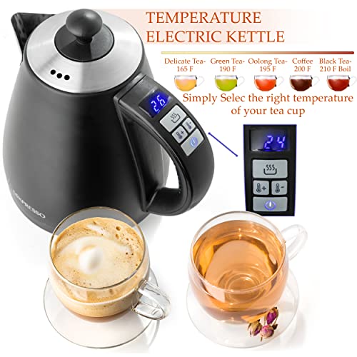 Mixpresso Electric Kettle Temperature Control, Hot Water Kettle Electric, Cordless 1 Liter Capacity, Keep Warm & LED Indicator, Auto-Shutoff, Boil-Dry Protection, Black Electric Kettle