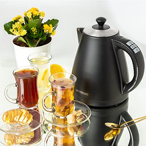 Mixpresso Electric Kettle Temperature Control, Hot Water Kettle Electric, Cordless 1 Liter Capacity, Keep Warm & LED Indicator, Auto-Shutoff, Boil-Dry Protection, Black Electric Kettle