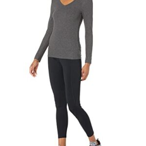 Amazon Essentials Women's Slim-Fit Layering Long Sleeve Knit Rib V-Neck (Available in Plus Size), Pack of 2, Black/Charcoal Heather, Small