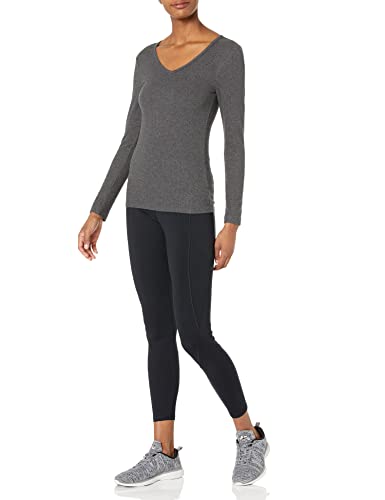 Amazon Essentials Women's Slim-Fit Layering Long Sleeve Knit Rib V-Neck (Available in Plus Size), Pack of 2, Black/Charcoal Heather, Small