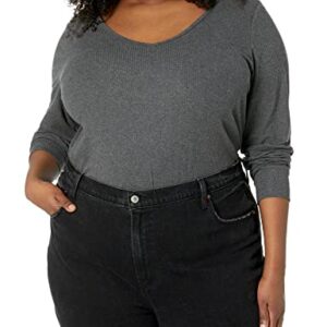 Amazon Essentials Women's Slim-Fit Layering Long Sleeve Knit Rib V-Neck (Available in Plus Size), Pack of 2, Black/Charcoal Heather, Small