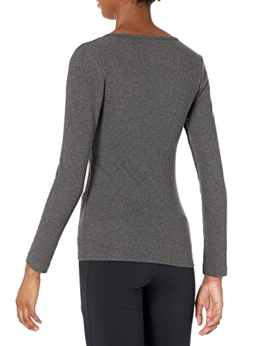 Amazon Essentials Women's Slim-Fit Layering Long Sleeve Knit Rib V-Neck (Available in Plus Size), Pack of 2, Black/Charcoal Heather, Small