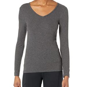 Amazon Essentials Women's Slim-Fit Layering Long Sleeve Knit Rib V-Neck (Available in Plus Size), Pack of 2, Black/Charcoal Heather, Small