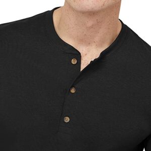 Hanes Originals T-Shirt, Long Sleeve Cotton Henley Tees for Men, Black, X Large