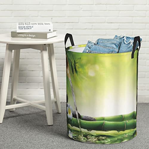 Laundry Basket,Meditation And Picture Of Bamboo Stalks Candle And Basalt Stones Theraphy Relaxing,Large Canvas Fabric Lightweight Storage Basket/Toy Organizer/Dirty Clothes Collapsible Waterproof For College Dorms-Large