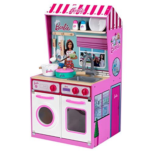 Theo Klein 2 In 1 Barbie Pretend Play Toy Kitchen and Dollhouse and Epic Chef Wooden Pretend Play Toy Kitchen Playset for Kids Ages 3 and Up