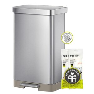 EKO Hudson Matte Stainless 66 Liter/17.3 Gallon Step Trash Can with Rear Trash Bag Storage Compartment