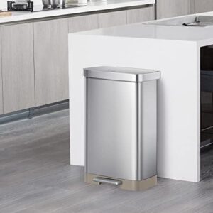 EKO Hudson Matte Stainless 66 Liter/17.3 Gallon Step Trash Can with Rear Trash Bag Storage Compartment