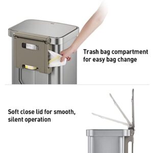 EKO Hudson Matte Stainless 66 Liter/17.3 Gallon Step Trash Can with Rear Trash Bag Storage Compartment