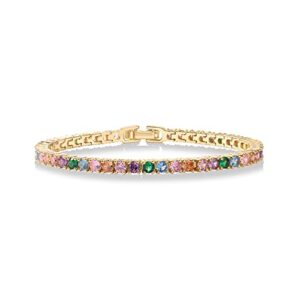pavoi 14k gold plated 3mm multicolored cz tennis bracelet | bracelet for women | yellow gold bracelets for women | 6.5 inches