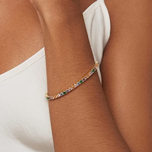 PAVOI 14K Gold Plated 3mm Multicolored CZ Tennis Bracelet | Bracelet for Women | Yellow Gold Bracelets for Women | 6.5 Inches