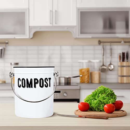 Modern white Farmhouse compost bin for kitchen, indoor compost bin, countertop compost bin with lid and Non smell charcoal Filter.