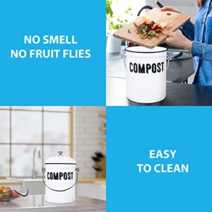 Modern white Farmhouse compost bin for kitchen, indoor compost bin, countertop compost bin with lid and Non smell charcoal Filter.