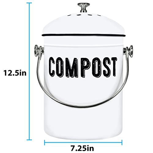 Modern white Farmhouse compost bin for kitchen, indoor compost bin, countertop compost bin with lid and Non smell charcoal Filter.