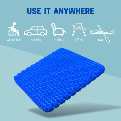 SATURAY Extra Thick 2.4" Gel Seat Cushion - Hip, Tailbone, Sciatica, Pressure Sores - Wheelchair, Desk, Car Seat Pad - Gel Seat Cushions for Pressure Relief - Office Seat Cushion