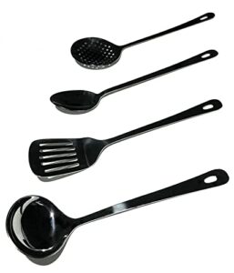 simmer kitchenware 4-piece stainless steel kitchen utensils set, pvd black cooking tool set includes spatula, ladle, serving/basting spoon, skimmer, heat resistant, dishwasher safe