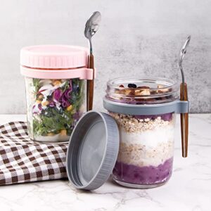 Overnight Oats Containers with Lids and Spoon, 4 Pack Mason Jars, 16 Oz Glass Container to Go for Chia Pudding Yogurt Salad Cereal Meal Prep