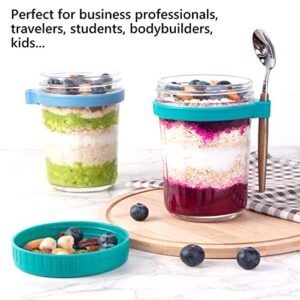 Overnight Oats Containers with Lids and Spoon, 4 Pack Mason Jars, 16 Oz Glass Container to Go for Chia Pudding Yogurt Salad Cereal Meal Prep